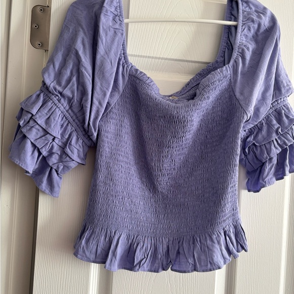 Altar'd State Tops - Altar’d State Lavender Ruffle Sleeve Smocked Top